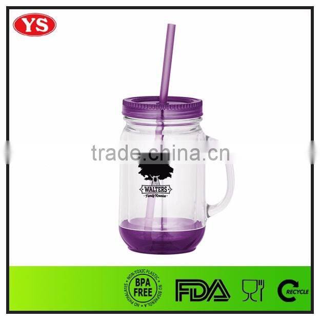 double walled 20oz plastic drinking mason tumbler with straw