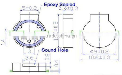 5v SMD buzzer magnetic smd Buzzer 9*4.5mm(RoHS Approved)