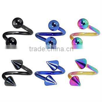 High polished body piercing jewelry spiral eyebrow ring twister