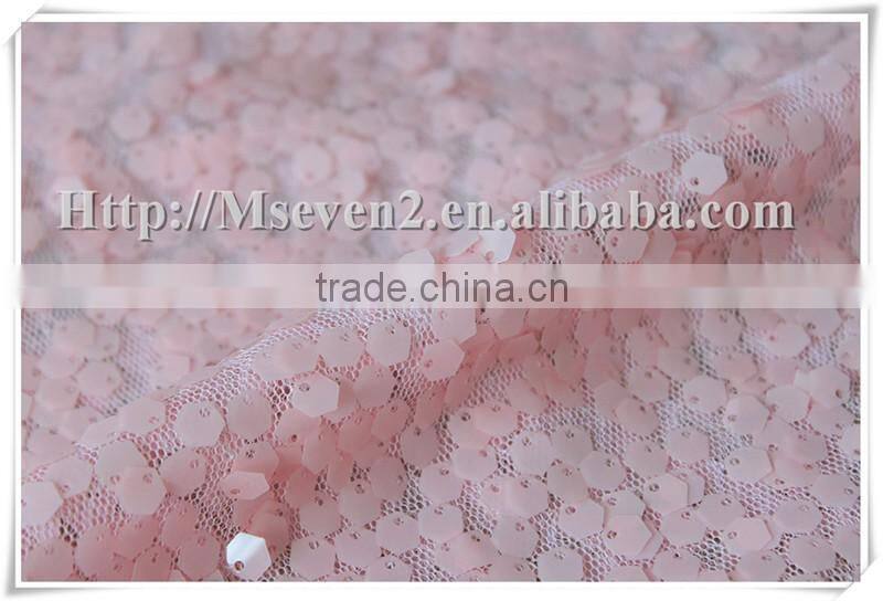 China best selling embroidery square sequin embellished fabric in pink color