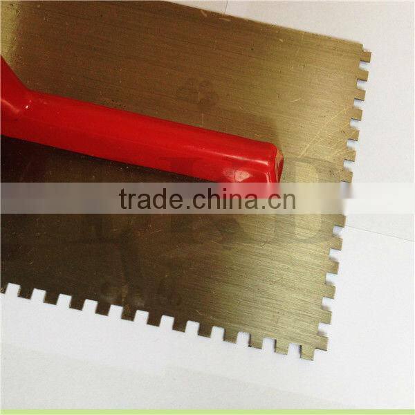 Stainless plastering trowel with notch teeth and plastic handle