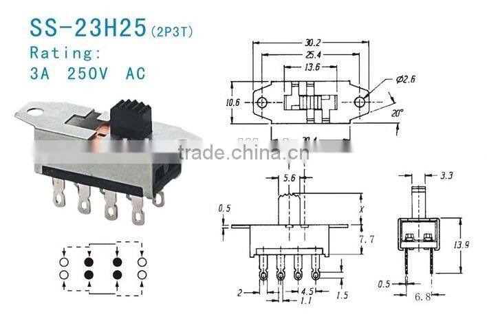 SS23H25 2P3T slide switch