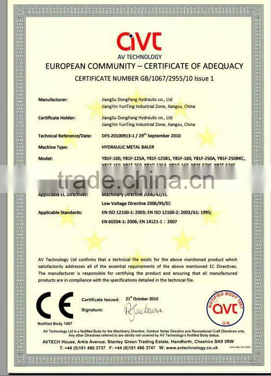 CE bale pushing metal scrap baler(Y81T-160A)