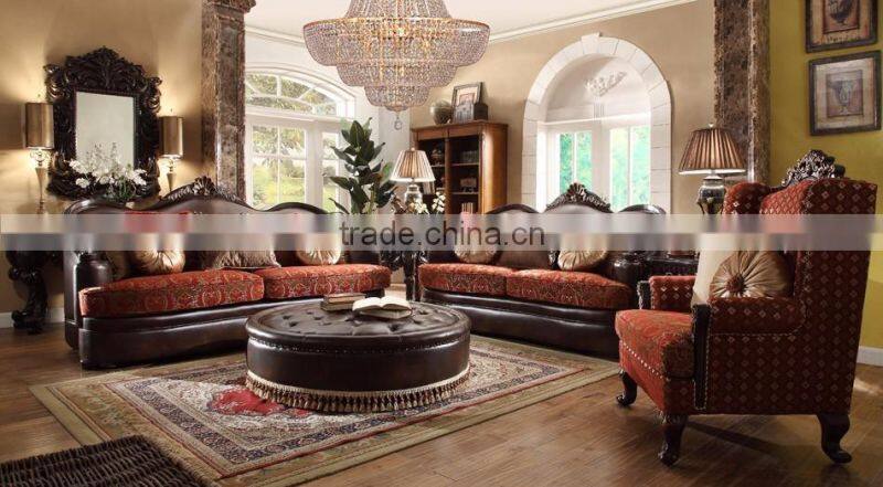 Trade Assurance Gold Supplier European Classic Leather Sofa With Wooden Frame And Red Fabric/1+2+3 Classic Sofa (MOQ=1 Set)