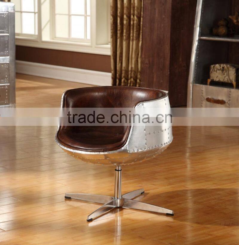 Aluminum Replica Living Room Leather Chair/Brown Leather Living Room Leisure Chair