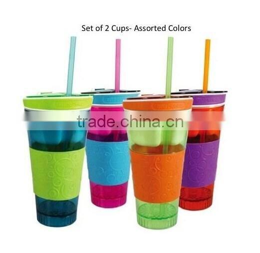 Plastic 2 in 1 Snack & Drink Cup,Travel Cup Snack Drink in One Container