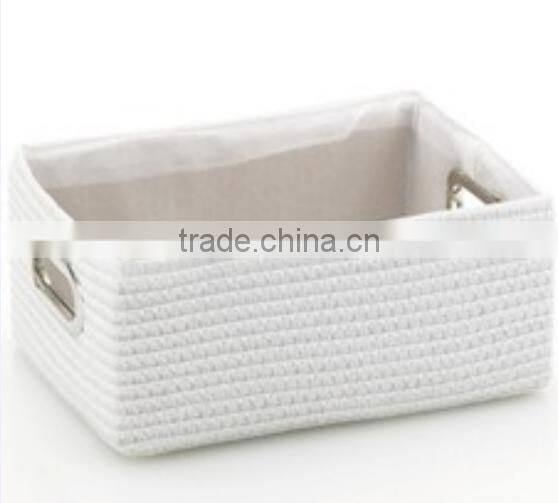 Store More PP White Woven Basket Totes with Metal Handle