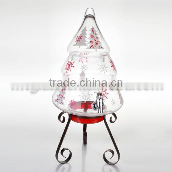 FDA, holiday theme artificial christmas tree shaped glass beverage dispenser