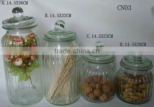 4size etched glass storage jar with glass lid