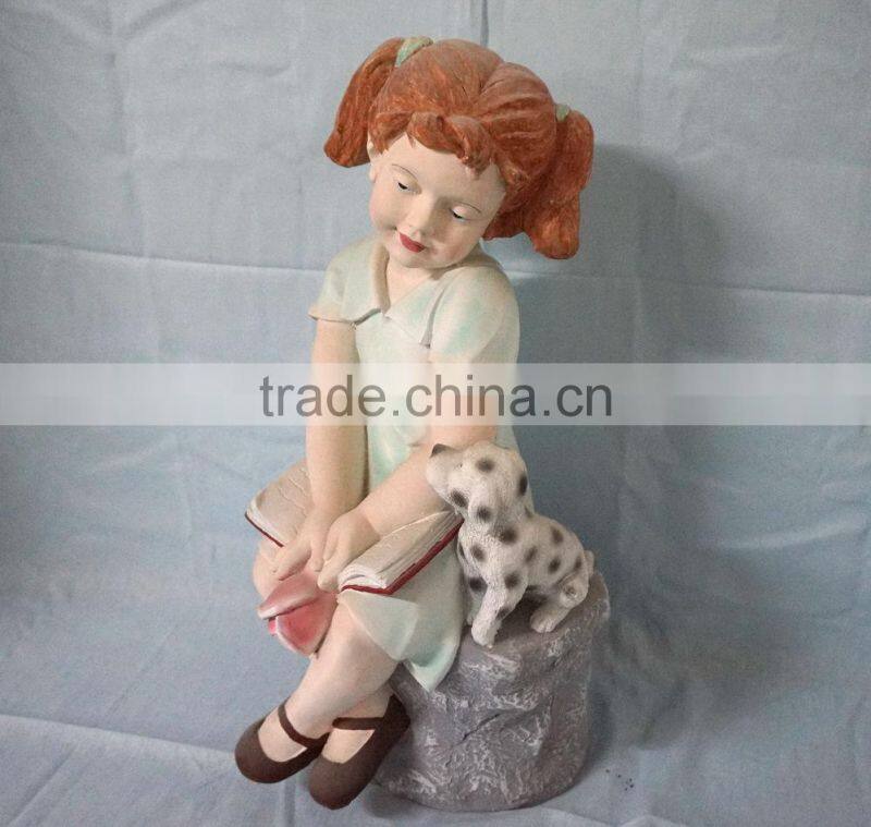 Fiberglass garden girl and dog sculptures decor