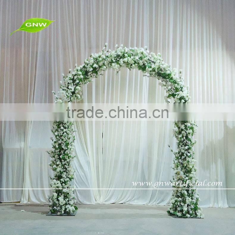 FLA1603002 GNW wooden garden arch designs with silk cherry blossom flower for wedding decoration