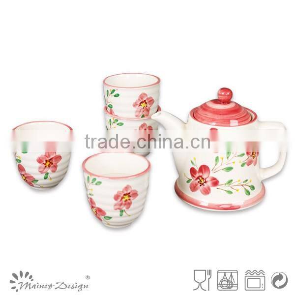 hot sale tea set with hand printing japanese style stoneware tea set
