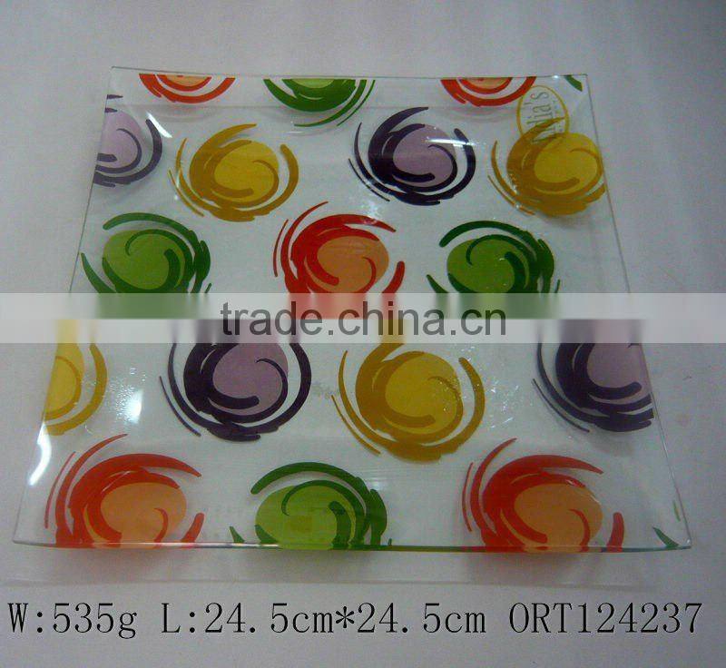 oval tempered glass plate with decal designs