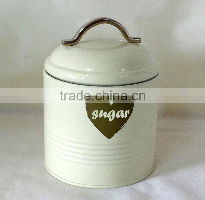 High quality powder coated with silk printed logo tea tin canister manufacturer