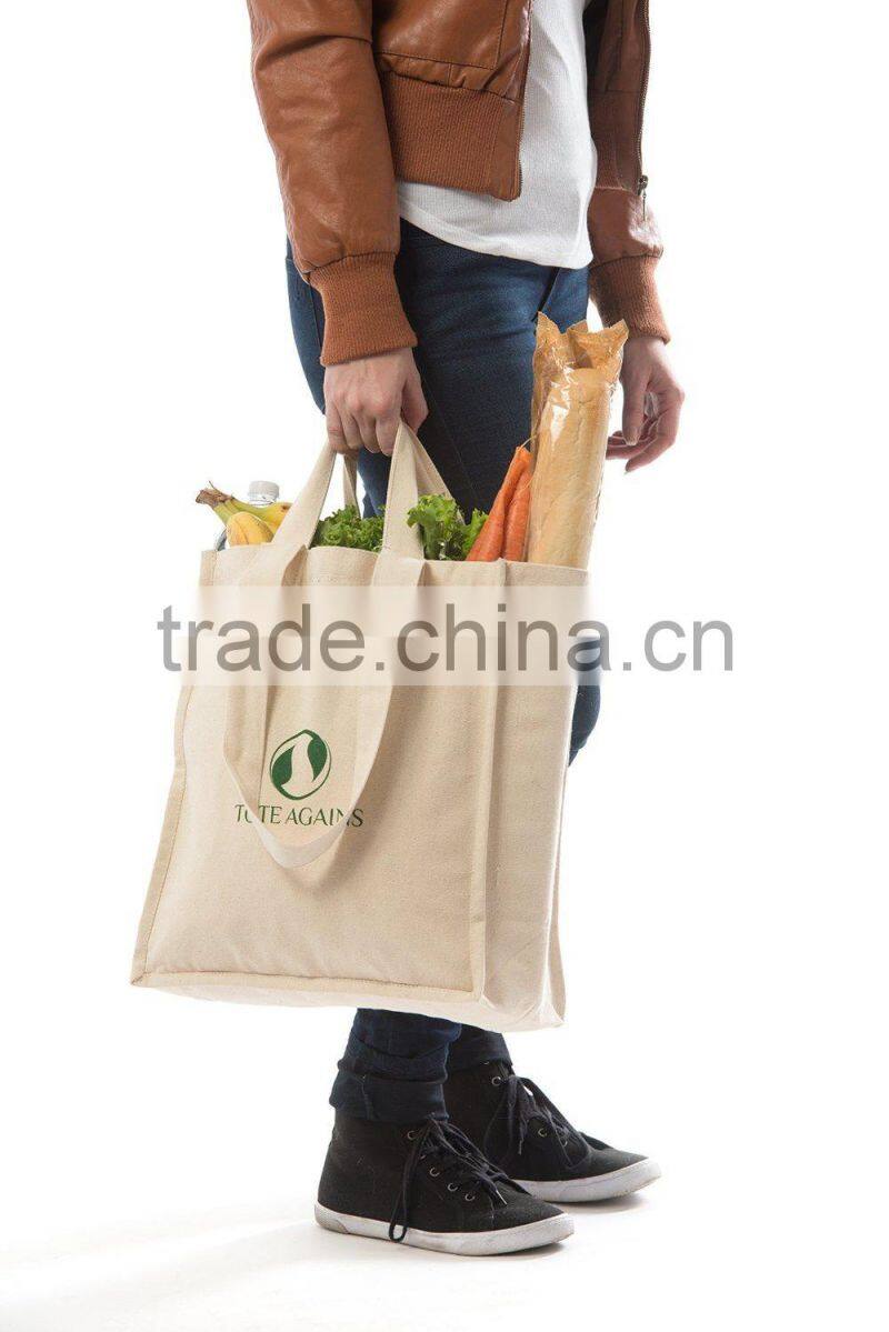 Wholesale Reusable Natural 12oz Cotton Canvas Shopping Bag With Customized Logo