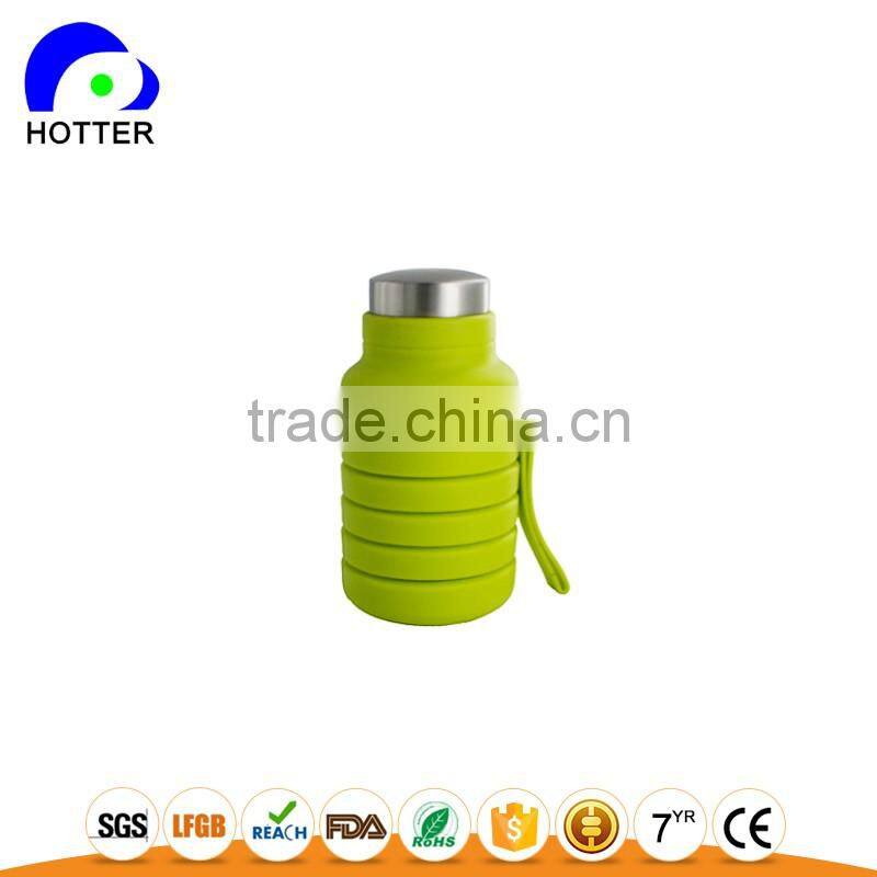 Stainless head silicone folding water bottle full silicone safe travel camping folding cup wholesale