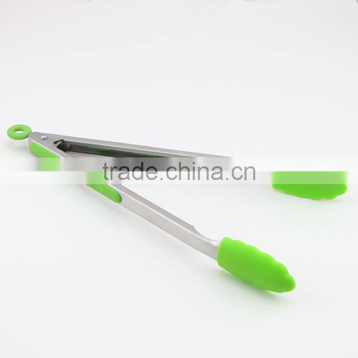 Fresh Green Silicone Stainless Steel Cooking Tongs Kitchen Tools