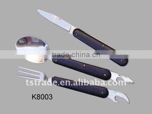 2014 Picnic pocket stainless steel multi outdoor barbecue tool set tableware(K524AS)