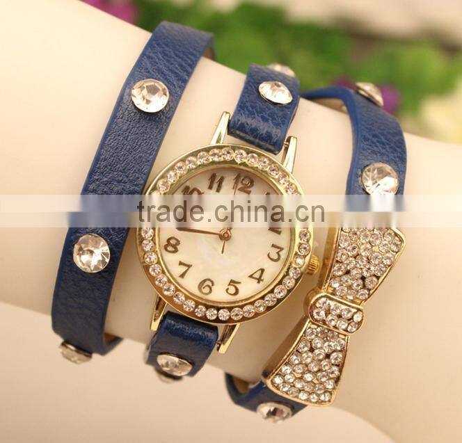 2014 high quality Women Leather Vintage Watches with bow