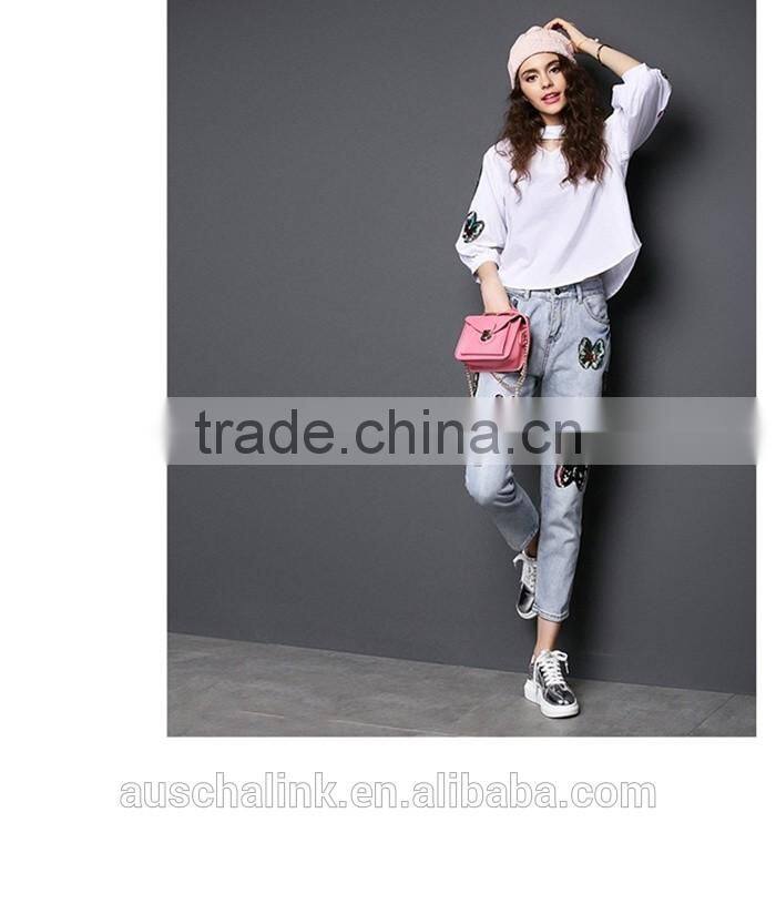 hot sale new model female jeans fashion design chic jeans for lady
