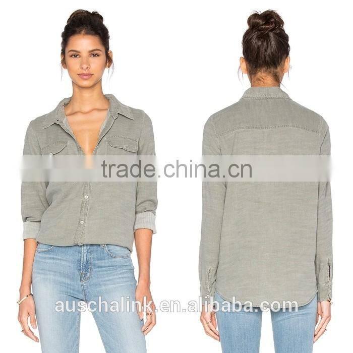 new style autumn women army olive grey twill shirt factory price