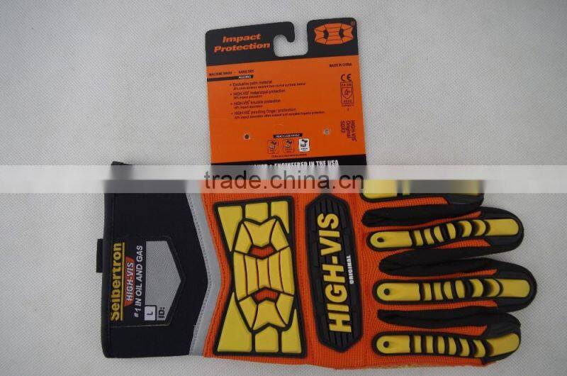 CE 4232 oil and gas western safety gloves, Impact Gloves, PVC Dots Non Slip Synthetic Leather Safety Gloves