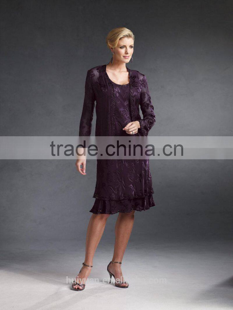new purple knee length long sleeve mother bandage dress