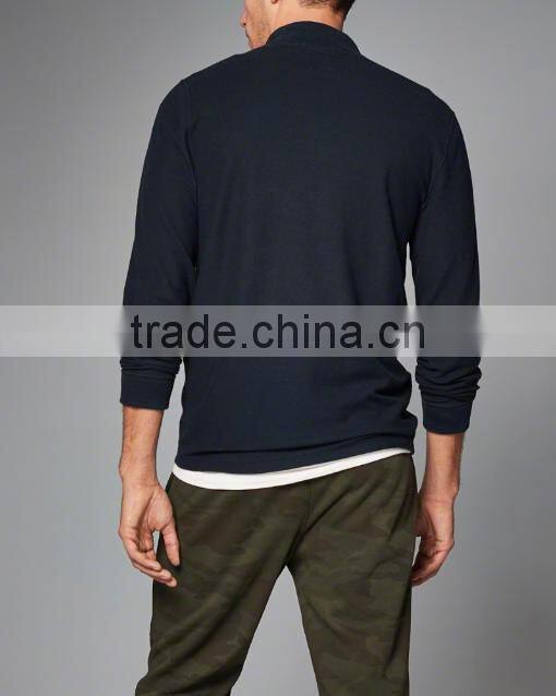 Fashion 100% Cotton Cheap Custom Printed T-shirt long sleeve men plain t shirt tall tee with a quarter zipper Front neckline