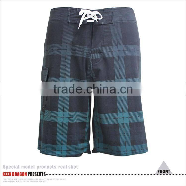 4-way stretch mens shorts with a side pocket grid printed wholesale board shorts