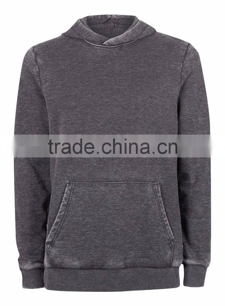 OEM Service Stone Washing Plain Sweatshirt Men Dark Grey Burnout Wash Hoodie Blank Pullover Custom Branding