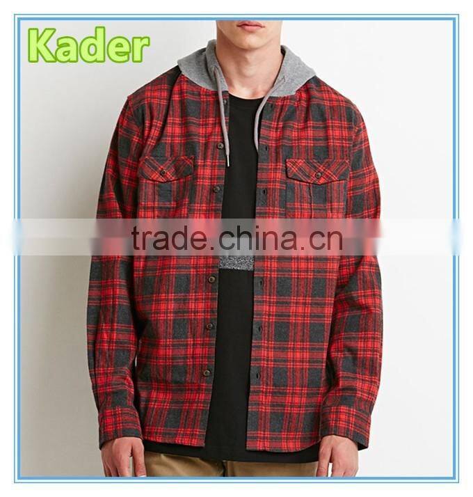 New Look Long Sleeve Check Men Shirts with Contrast Hood