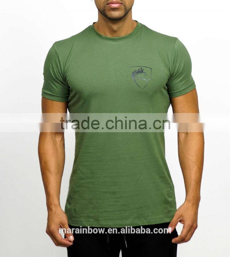 Black Custom Printed Mens Tapered Gym T Shirt Olive Fitted Short Sleeve T Shirt OEM Fitness T Shirt Gym Wear Wholesale