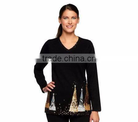 Women Black Sweater Christmas Trees Pattern Christmas Jumper Sweater
