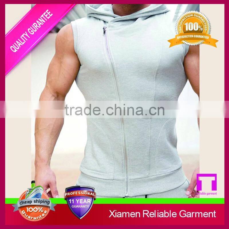 Custom cotton polyester sleeveless zip hoody for men's sportswear online shop china