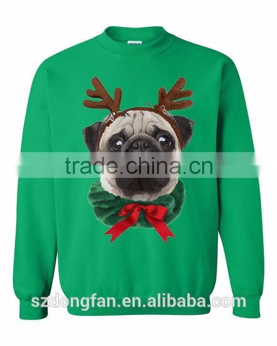 Custom sweatshirt long sleeve crew neck pullover pug dog reindeer funny CHRISTMAS SWEATERS for men