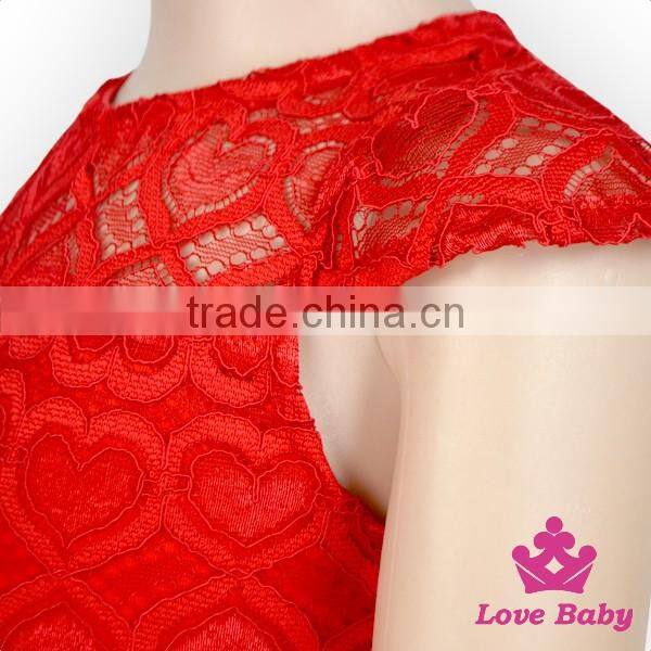 2017 New Design Children Party Red Lace Dress With Flower Belt Girl Skirt Vintage Lace Top Baby Frock