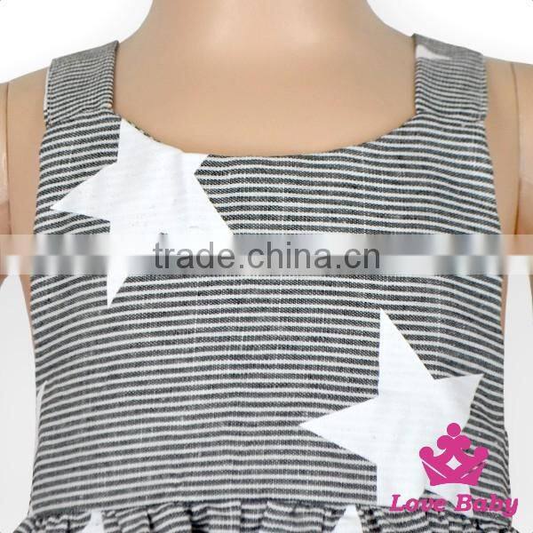 Casual Wear Girl Printed Five-pointed Star Sleeveless Stripe Baby Dress Cutting Beautiful Baby Gril Dress