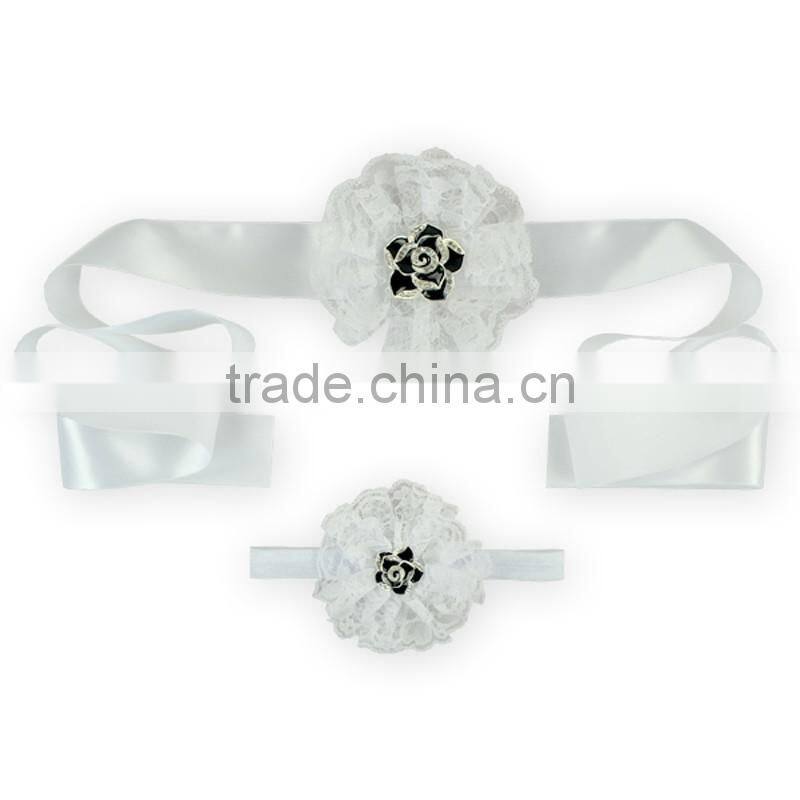 Hottest Top Selling Tutus Accessories Rosette Lace Flower Enameled Bead Ribbon Waistband LBF2015122507