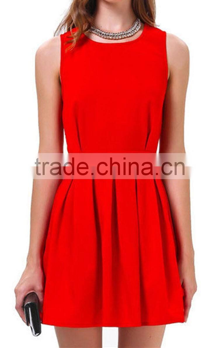 2016 Fashion Women Sexy Back-Open Short Dresses, Solid Ladies Summer Party Vestidoes Red Above Knee design Mini Dress