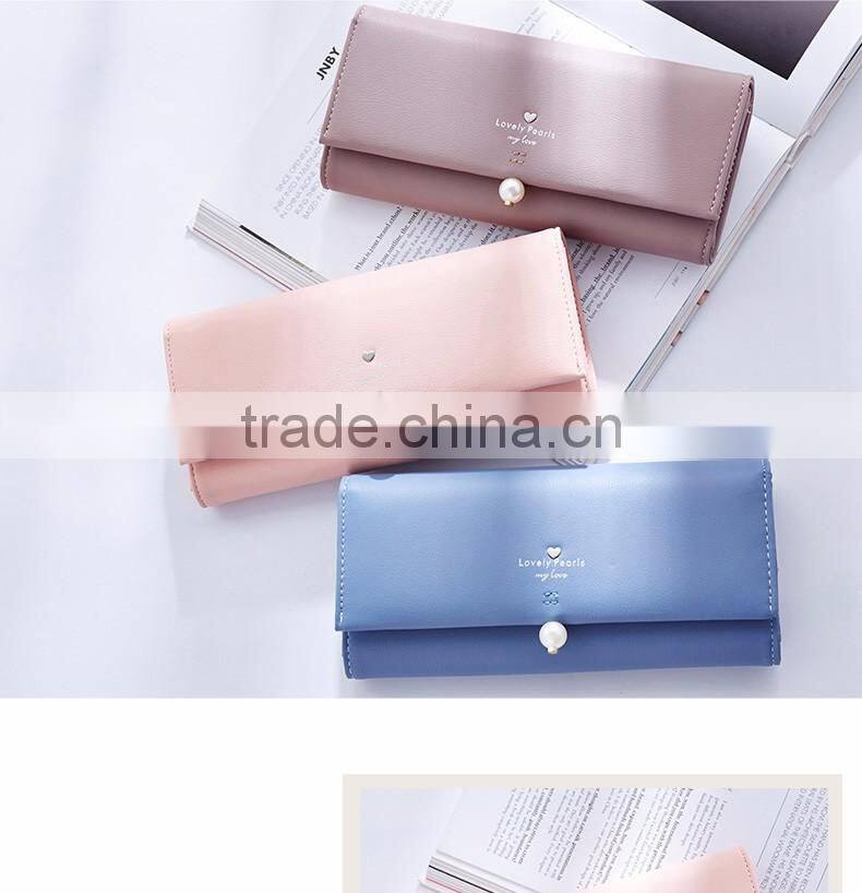 Fashion Pearl Korean Style Women Wallet PU Long Clutch Wallet Lady Clutch Coin Pocket Card Holder