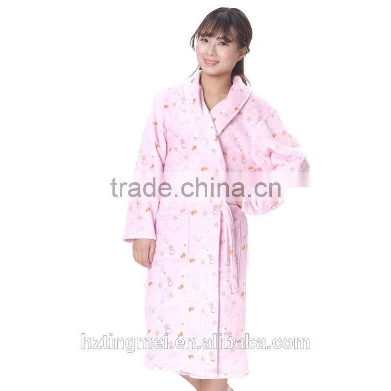 Adult 100% polyester Coral Fleece Women Robe/ Bathrobe/Gown/ Bath Robe