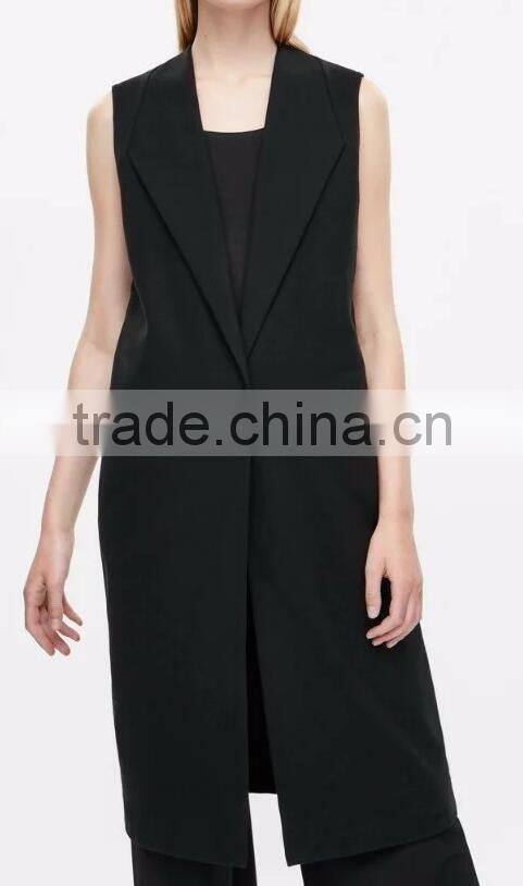 Runwaylover EY1064C 2017 Fancy Design Women Black Sleeveless Longline Blazer