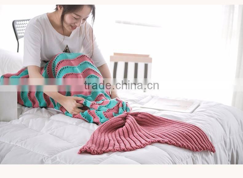 Customized High quality ladies striped hollow mermaid tail blankets