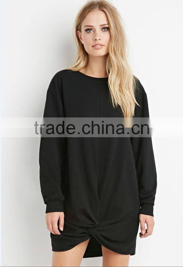 Latest oversized knotted hem crewneck sweatshirt women sweatshirt dresses