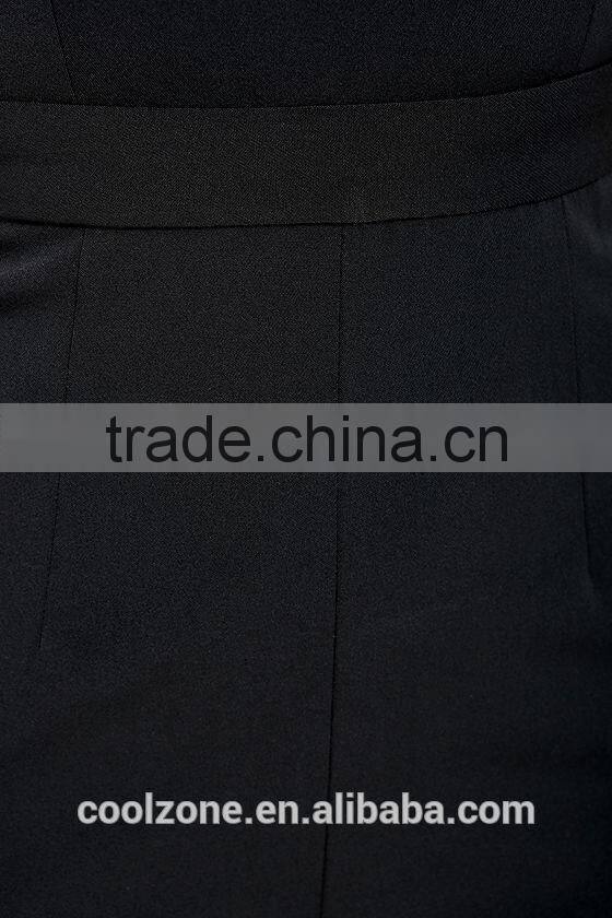 New style women sleeveless folded mock neck black jumpsuit 2015