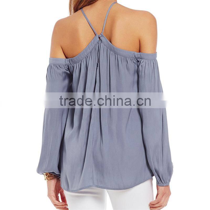 2017 summer new look pullover construction sleeve opening cold shoulder blouse