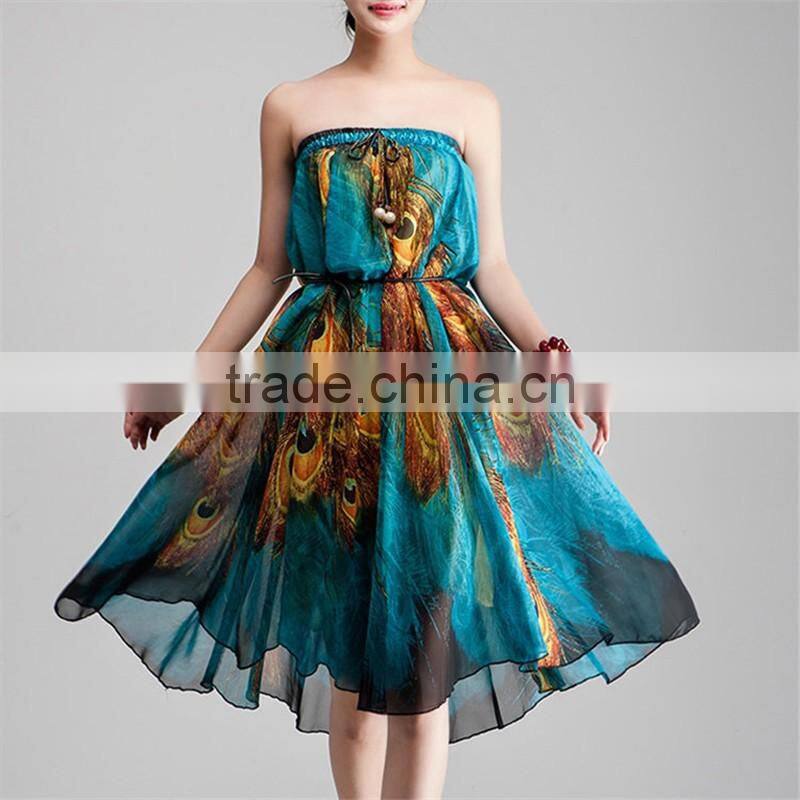 Maxi peacock feathers printed multiple wear long ethnic skirts