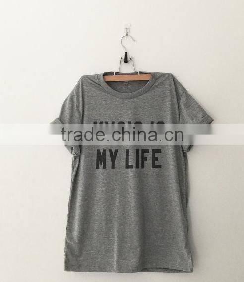 Hot selling women short sleeve t-shirt gray V Neck letters print loose T Shirt