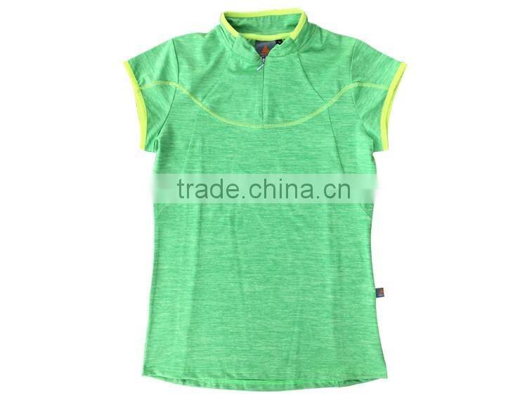 Lady outdoor 1/4zipper style short sleeve collar neck t-shirt women shirt