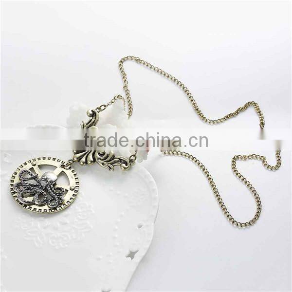 New Fashion Steampunk Necklace Link Curb Chain Antique Bronze Gear Octopus Connector